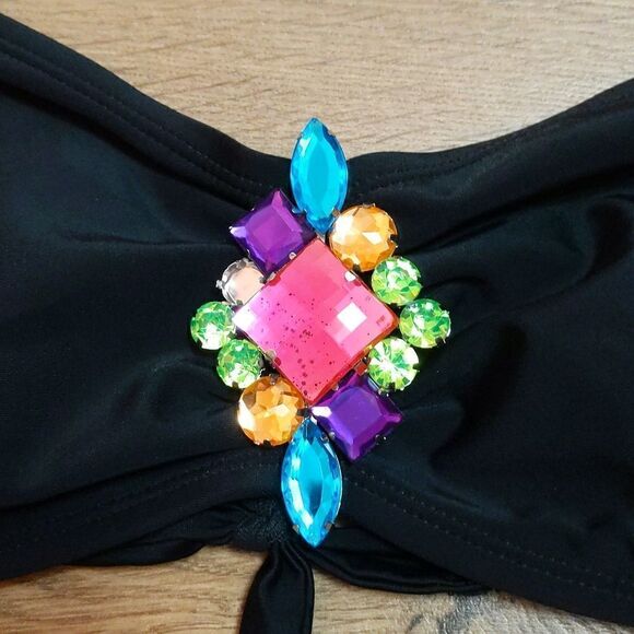 Bongo rhinestones swim top halter style L - Picture 2 of 7